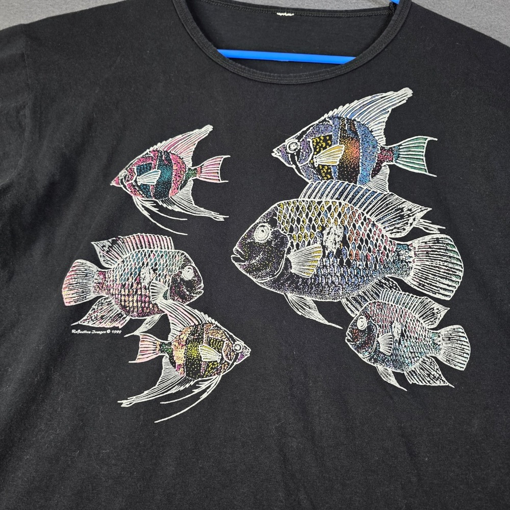 Reflective Images Graphic Tee Mens Large Black Good Vintage 1999 Tropical Fish